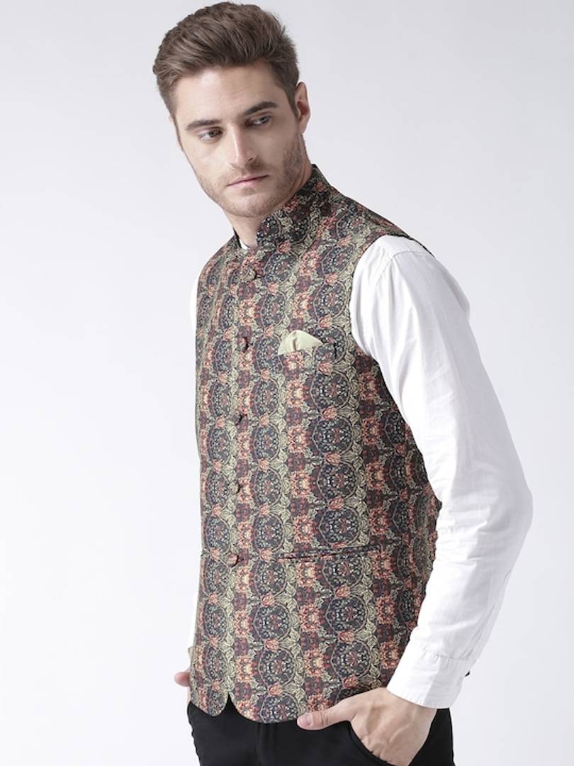 Men's Multicoloured 
Polyester
 Printed Nehru Jackets